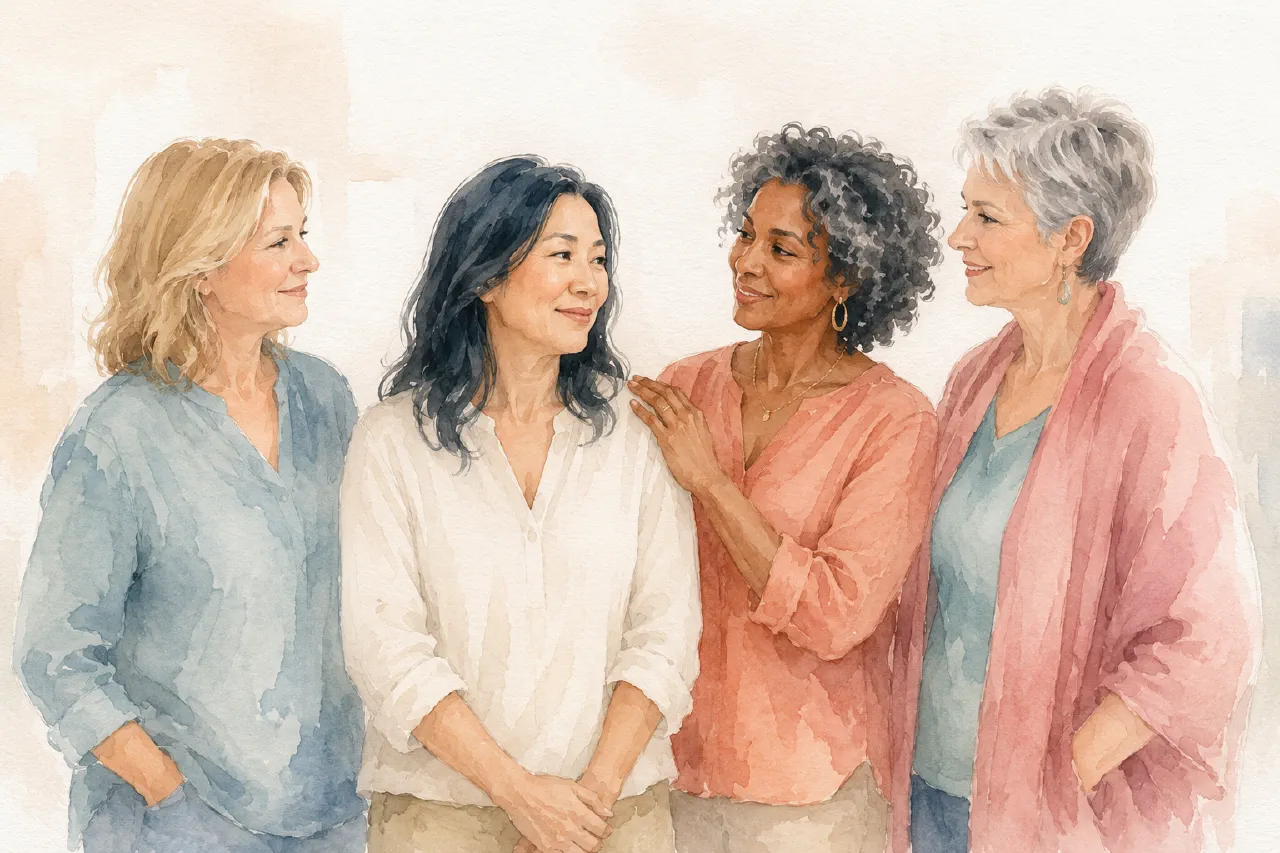 Women smiling while collaborating around a laptop