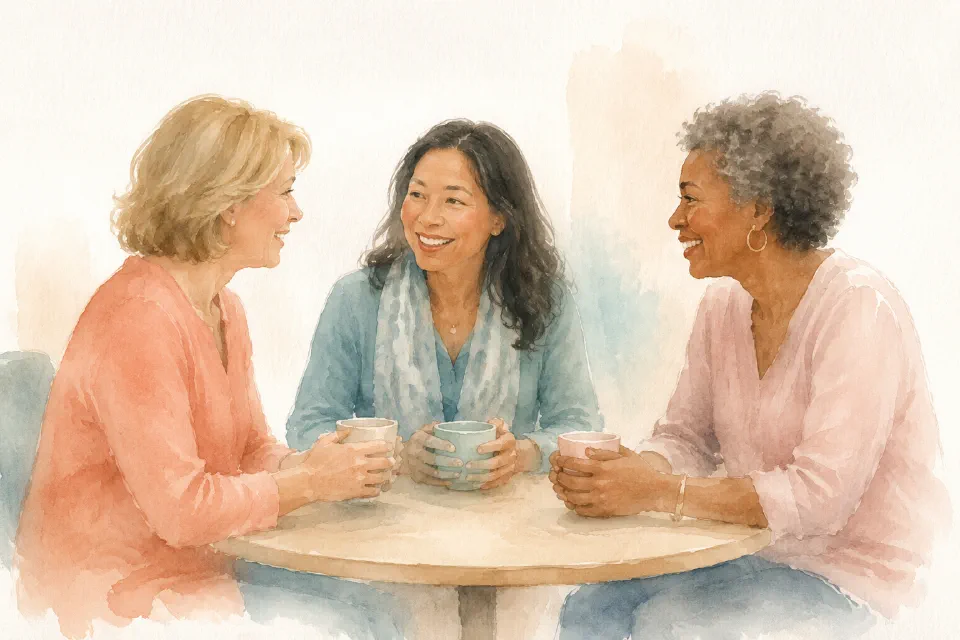 A welcoming room prepared for an in-person Sisterhood Support meeting